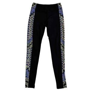 Mara Hoffman Small Active Black Full Length Mid Rise Purple Graphic Leggings